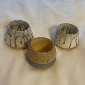 Handcrafted Ceramic Planters - Blue and Tan